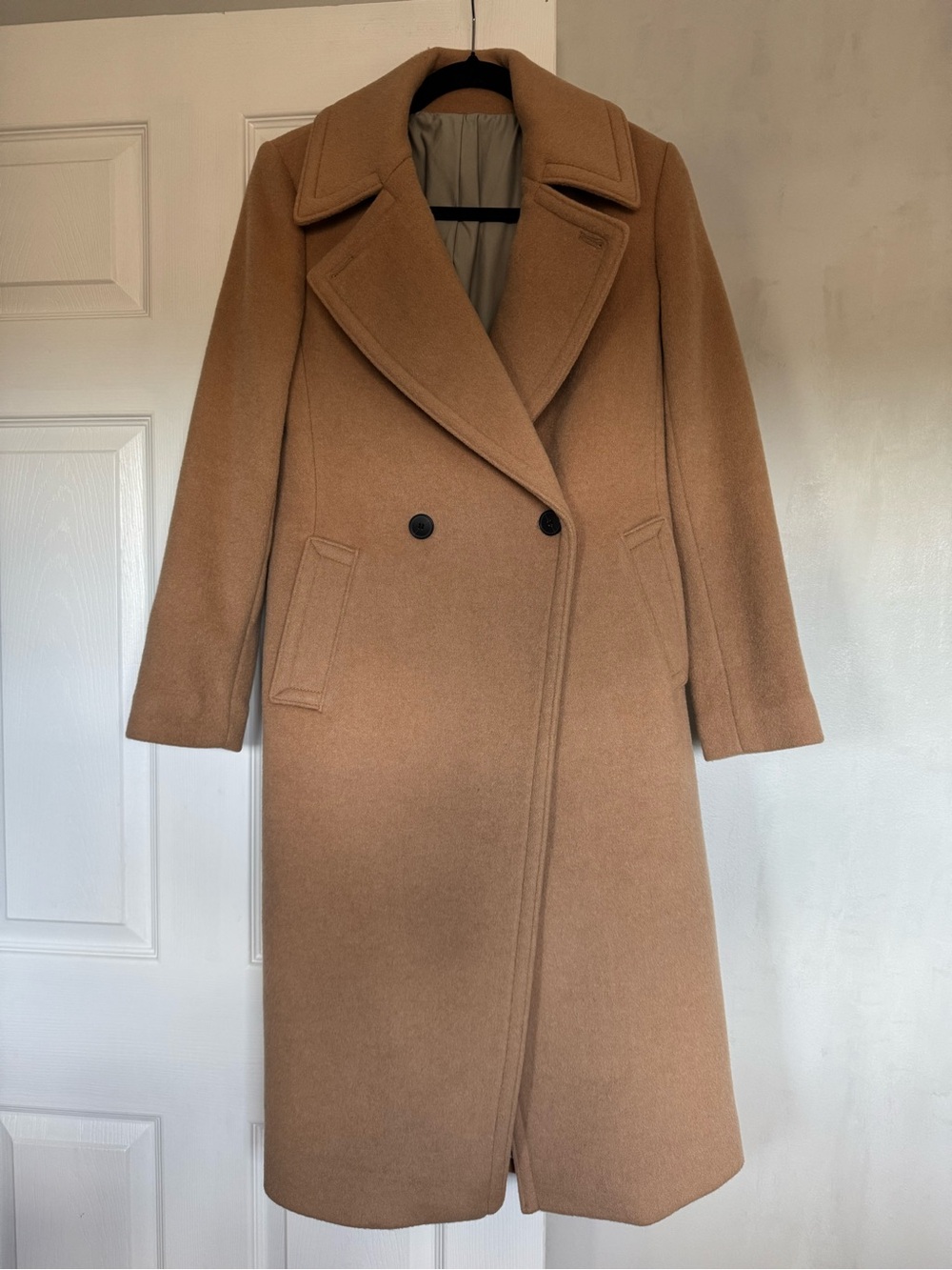 Club Monaco Camel Double-Breasted Wool Trench Coat